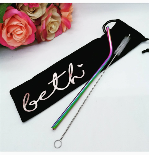 Personalised Straw Pouch Set