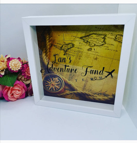 Personalised Money Box Frame | Adventure Fund | Holiday, Travel Funds |