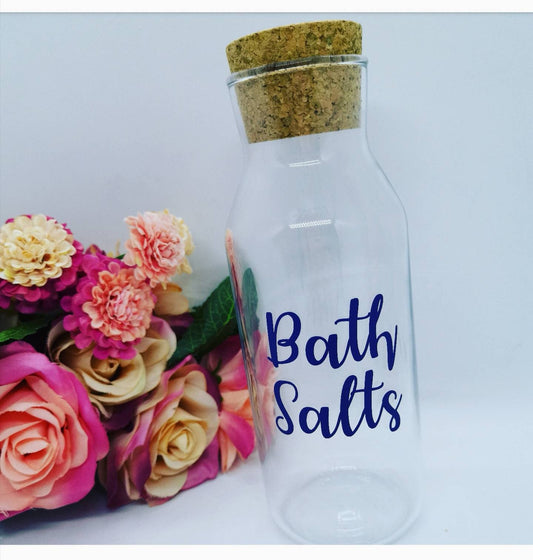 Bathroom glass bottle with stopper | Eco friendly reusable container | Custom Text |