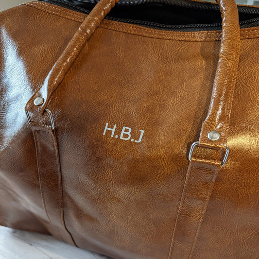 Personalised Brown PU Leather travel bag